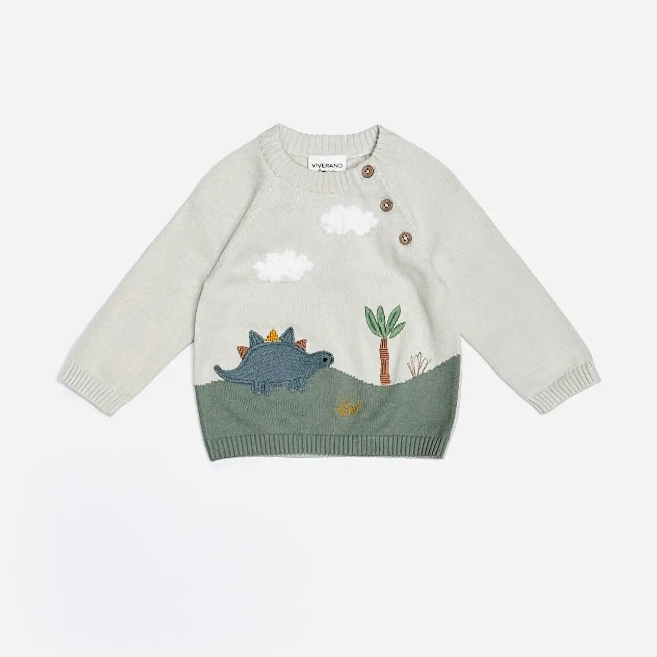 Dino Applique Button Baby Pullover Sweater (Organic Cotton)