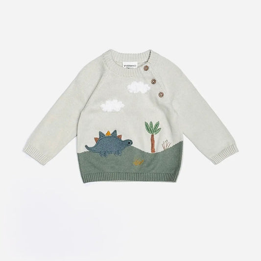 Dino Applique Button Baby Pullover Sweater (Organic Cotton)