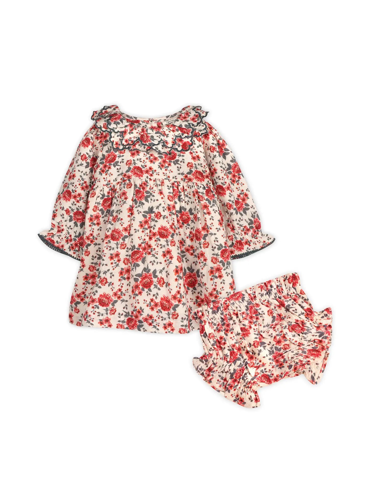 Amour Rose Floral Ruffle Baby Dress & Bloomer (Linen Blend)