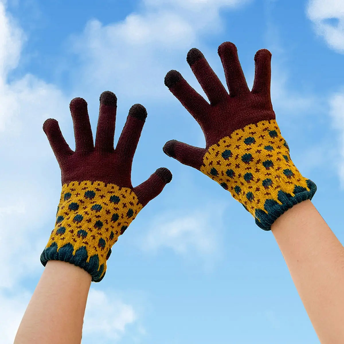 Pattern Knit Touchscreen Gloves | Coffee