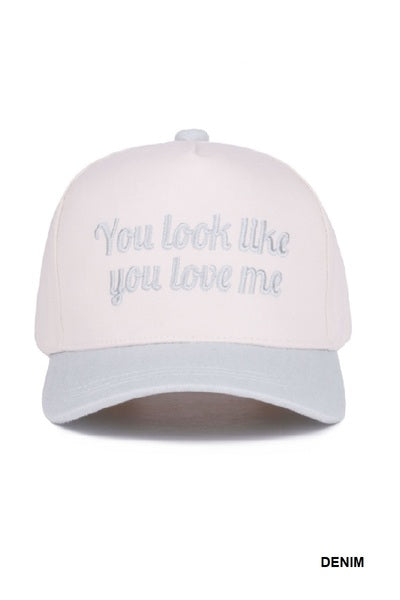 You Look Like You Love Me Two Tone Canvas Cotton Cap | Denim