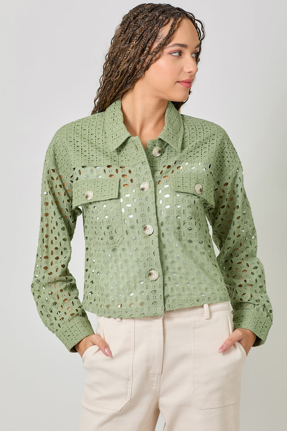 Everly Button Down Mixed Eyelet Jacket