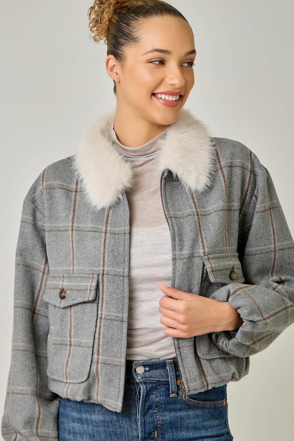 Dorothy Fur Collar Plaid Jacket