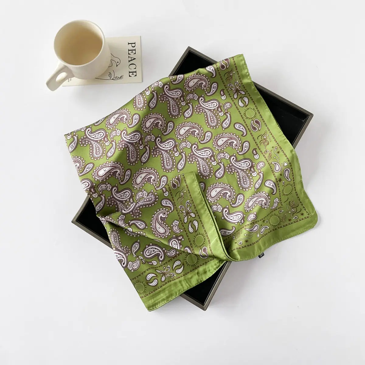 Paisley Satin Square Scarf | Green
