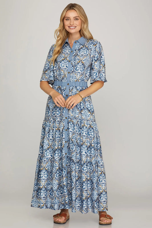 Reagan Button Down Printed Maxi Dress