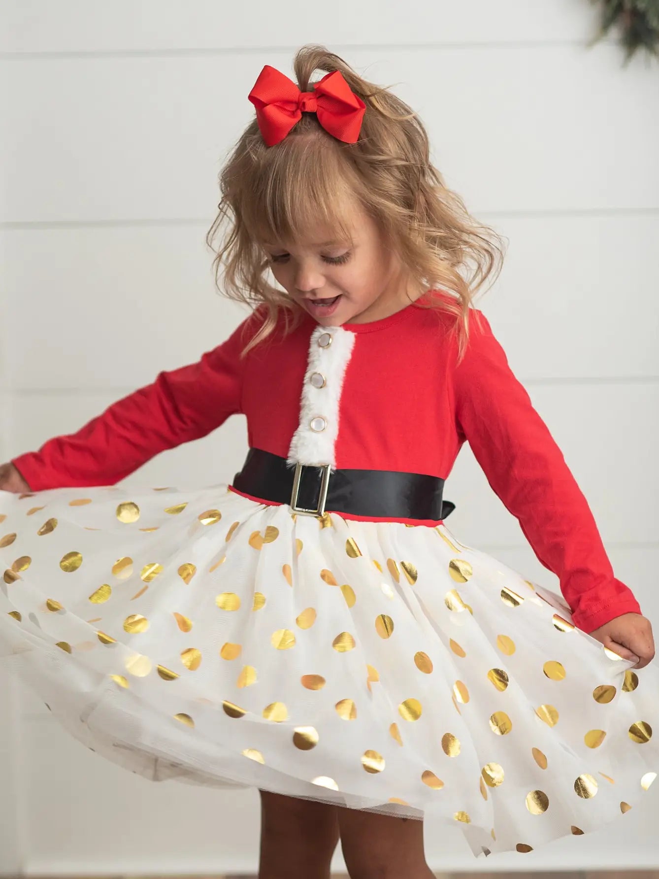 Kids Santa Bow Tulle Holiday Dress