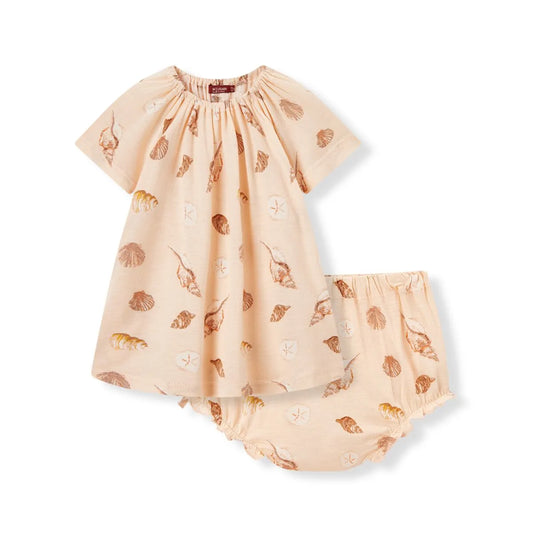Seashells Bamboo Dress & Bloomer Set | Milkbarn