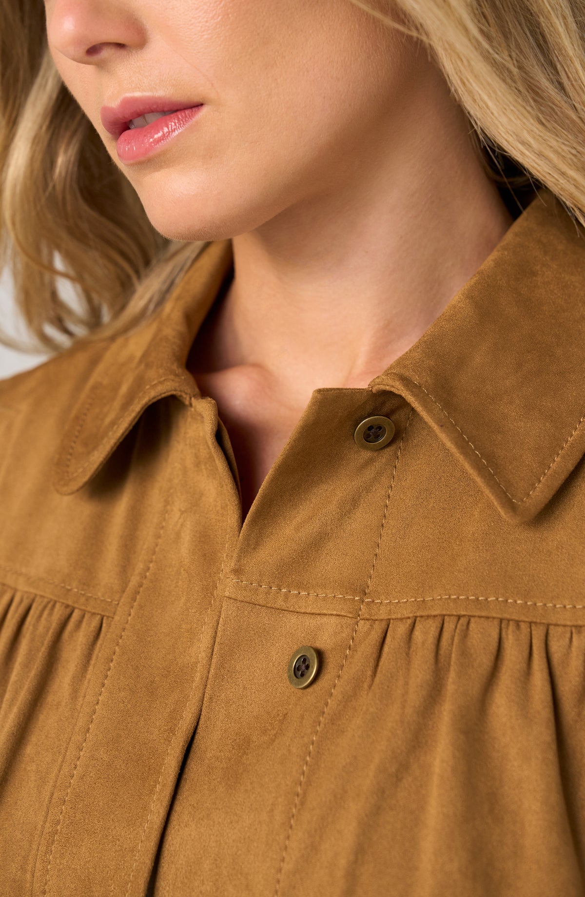 Liverpool Puff Sleeve Jacket W/ Laser Cut Hem | Caramel