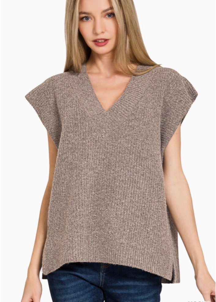 Becca V-neck Sweater Vest | Mocha