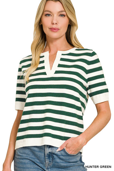 Margot Stripe Short Sleeve Top | Hunter Green