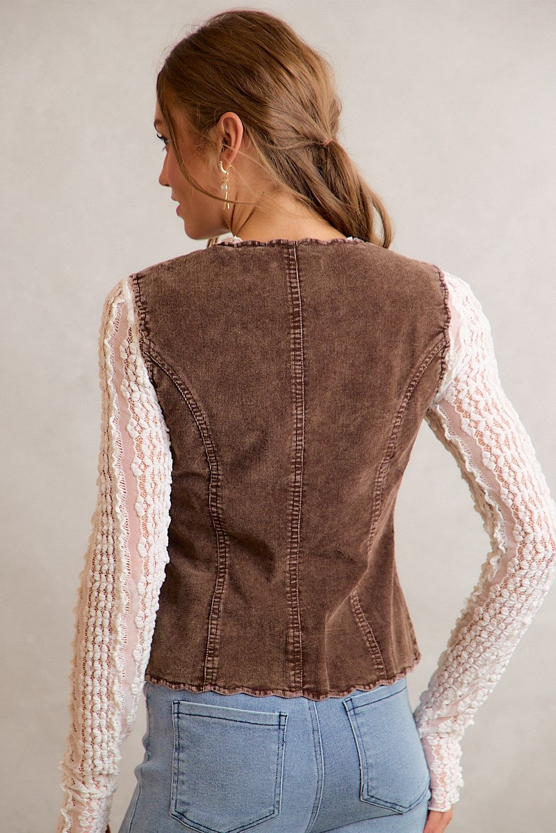 Nora Corduroy Scallop Edge Vest | Brown