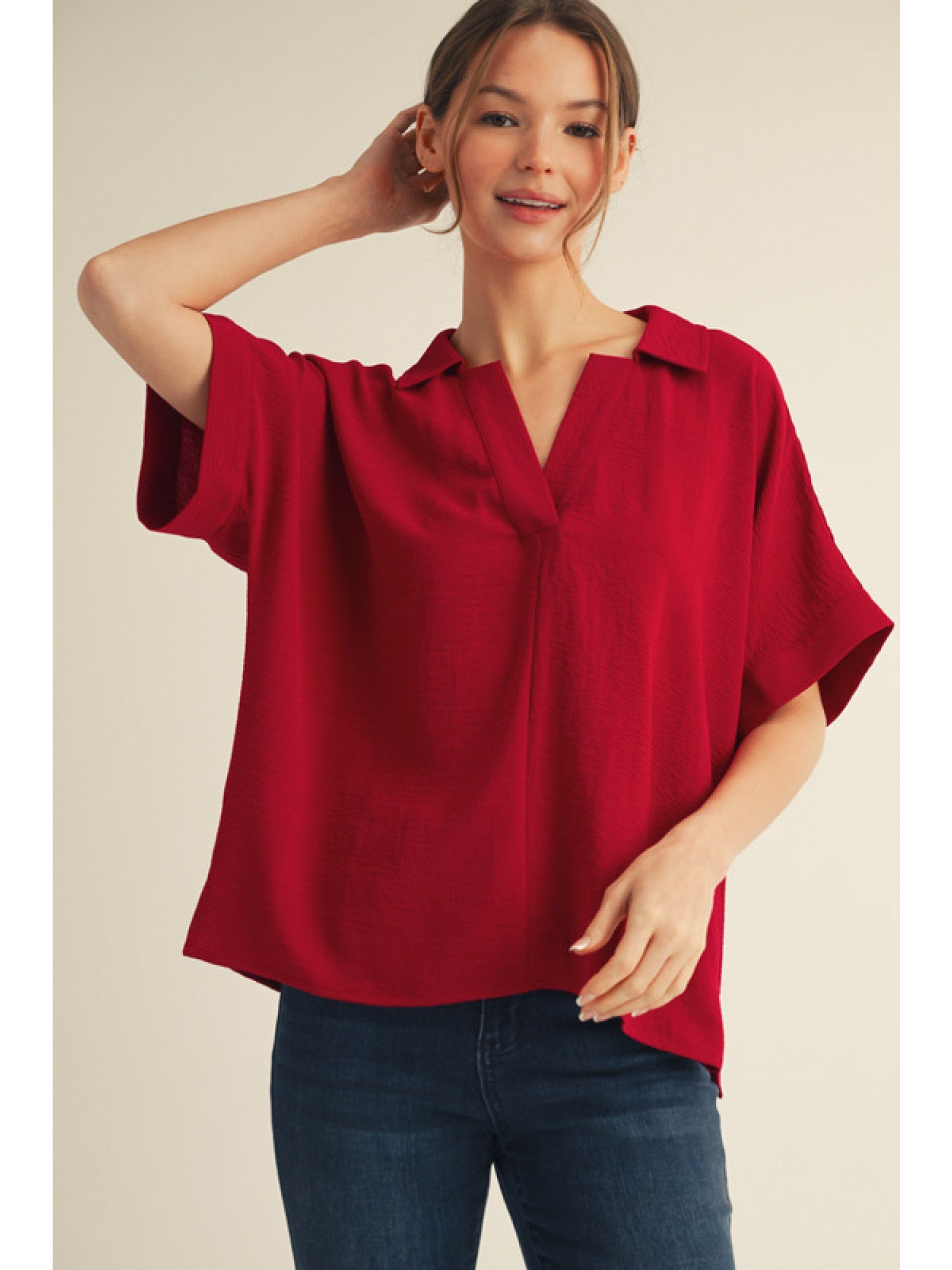 Romina Collared Top | Burgundy
