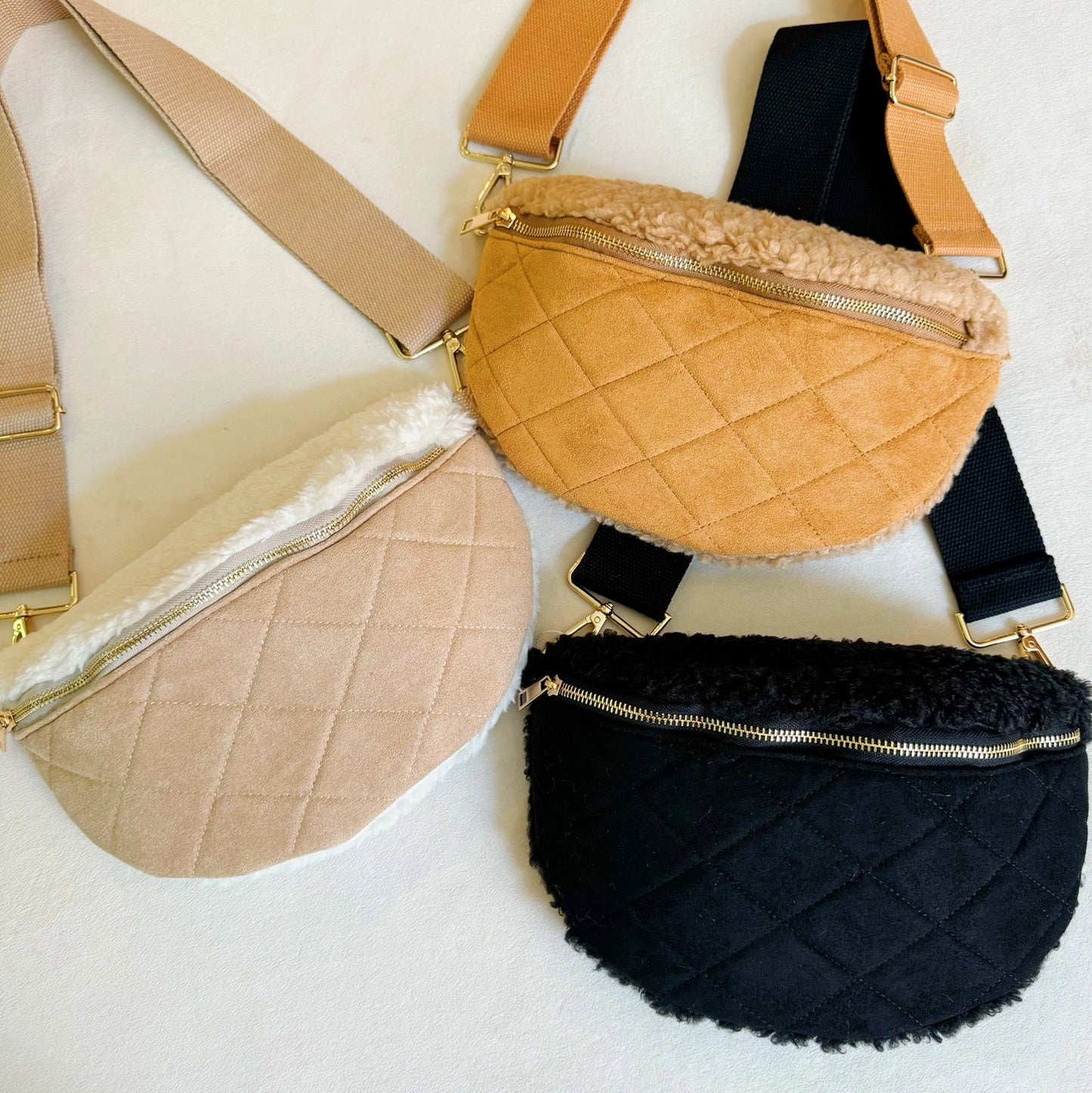 Fuzzy and Quilted Luxe Sling Bag