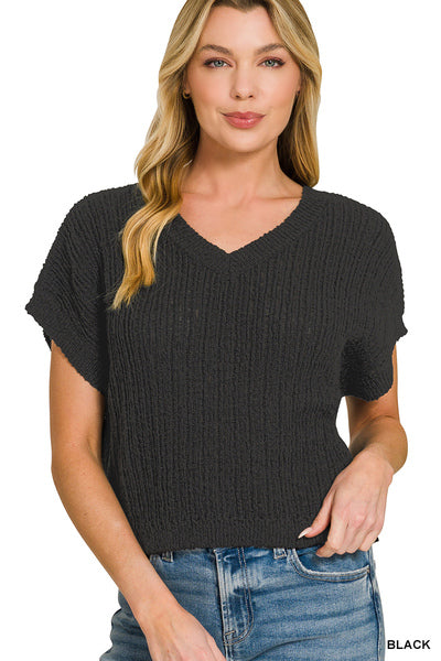 Elise Textured Sweater Vest | Black