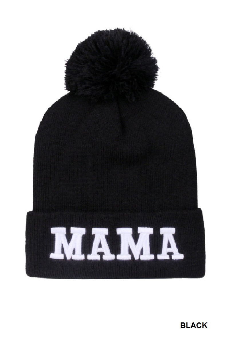 Momma Embroidered Beanie Hat | Black