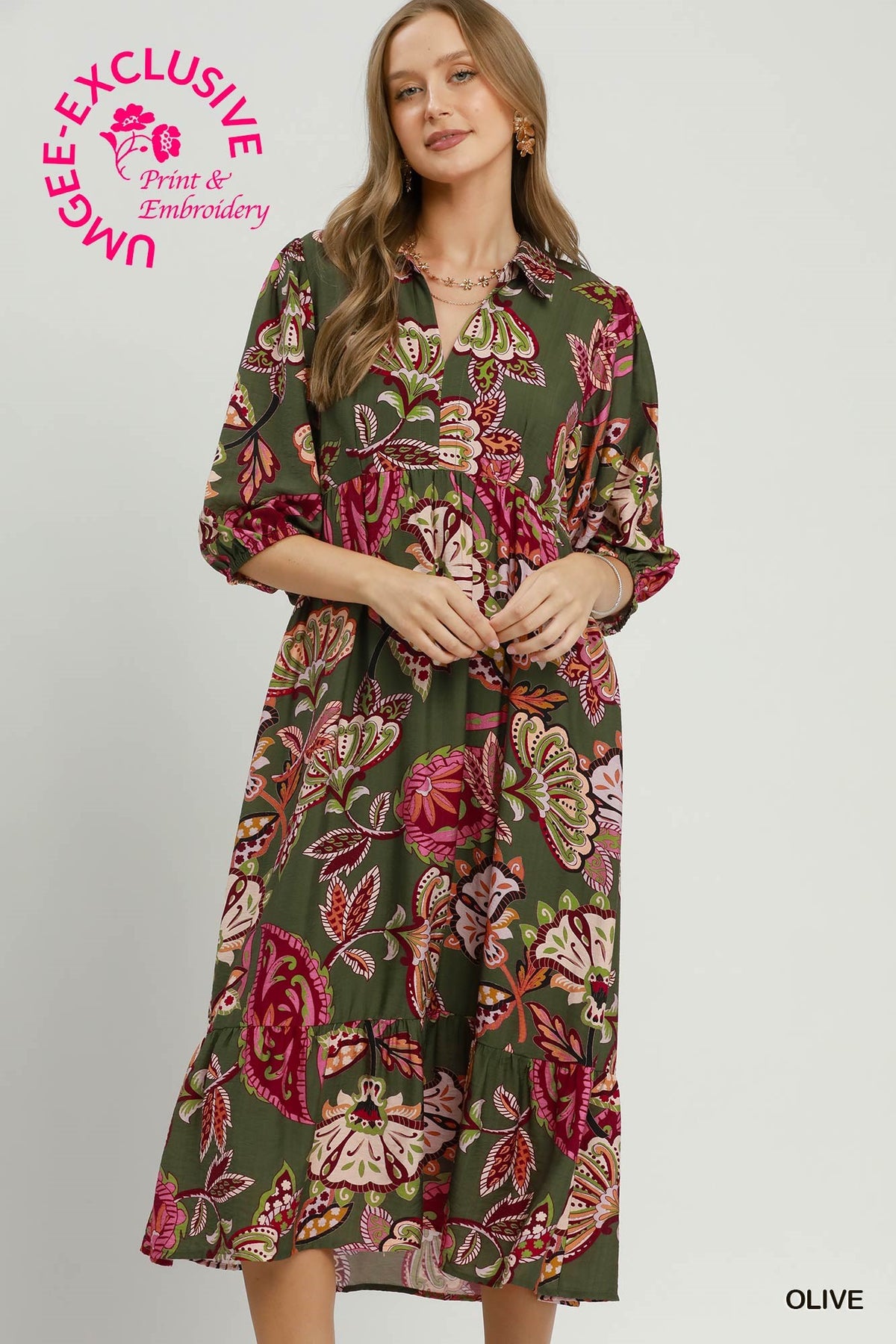 Ella Boho Paisley Tiered Midi Dress