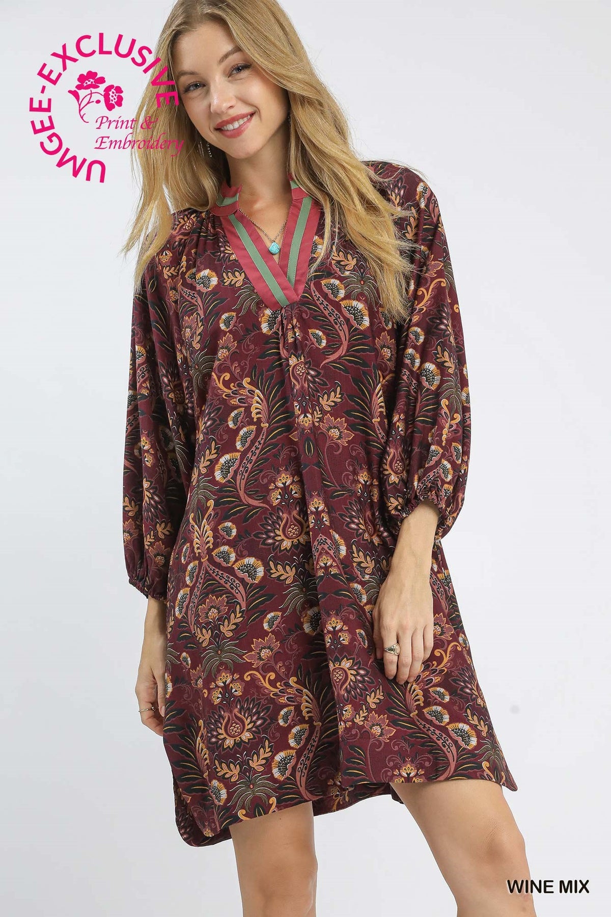 Abigail Floral Damask Print Collared Dress