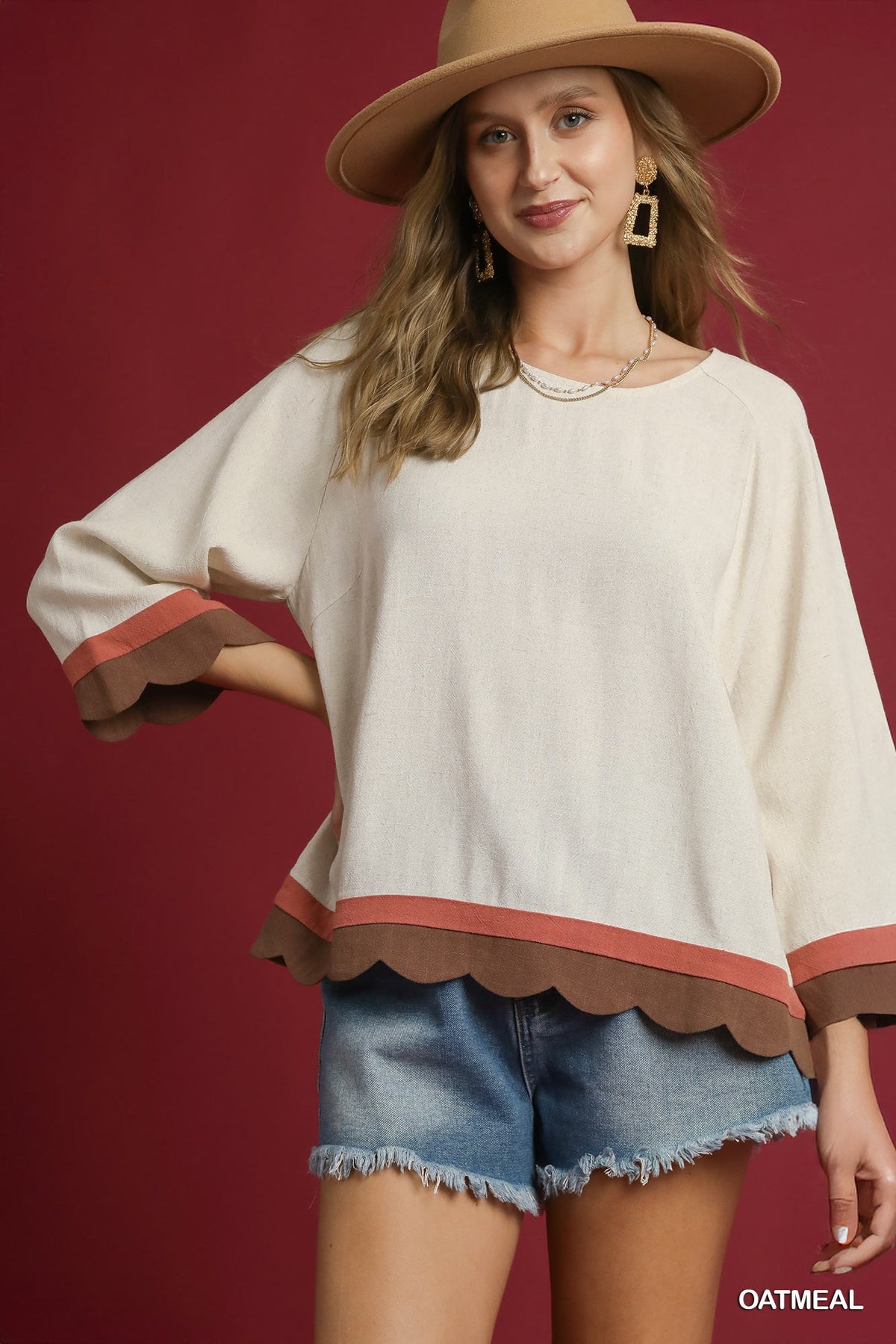 Aubrey Scalloped Hem Color Block Top