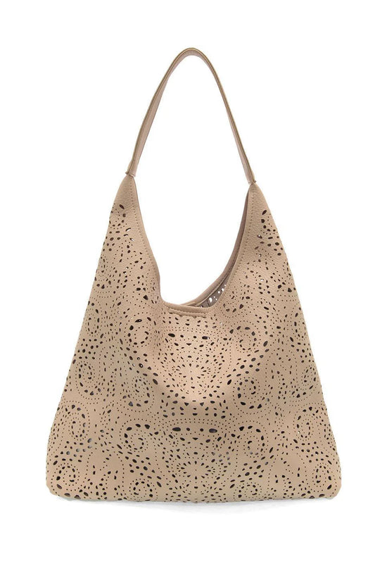 Lazer Cut Eyelet Hobo | Taupe
