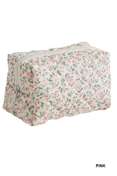 Quilted Floral Cosmetic Pouch Bag (Multiple Colors)