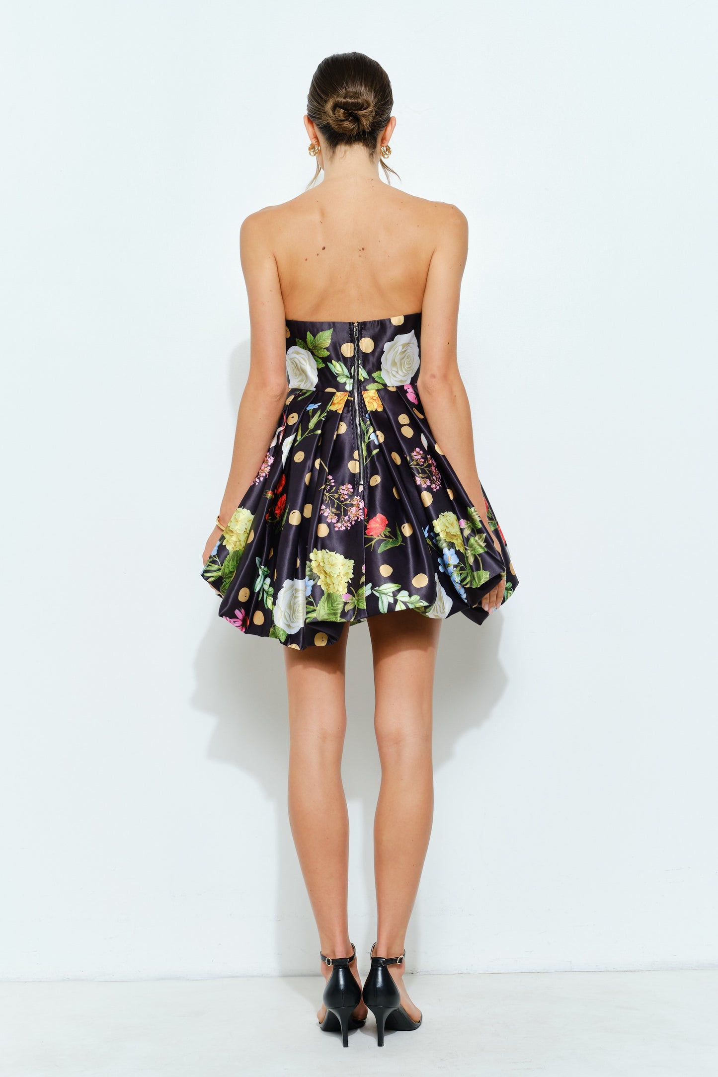 Lindsey Floral Dot Print Strapless Dress