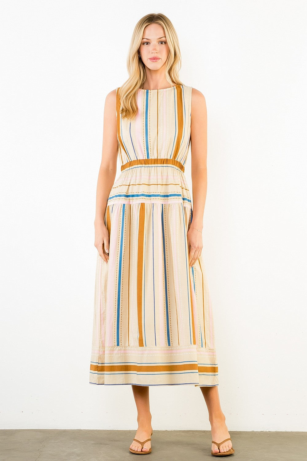 Becca Sleeveless Stripe Midi Dress