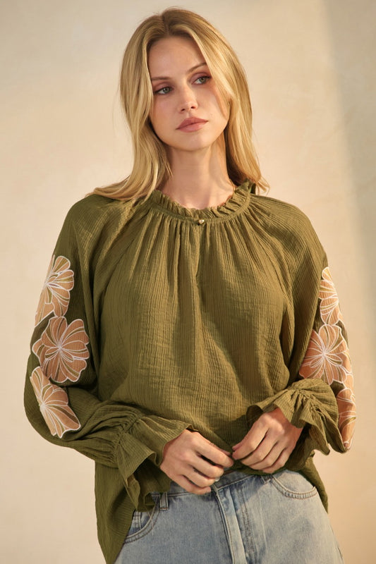 Piper Floral Embroidered Sleeves Top