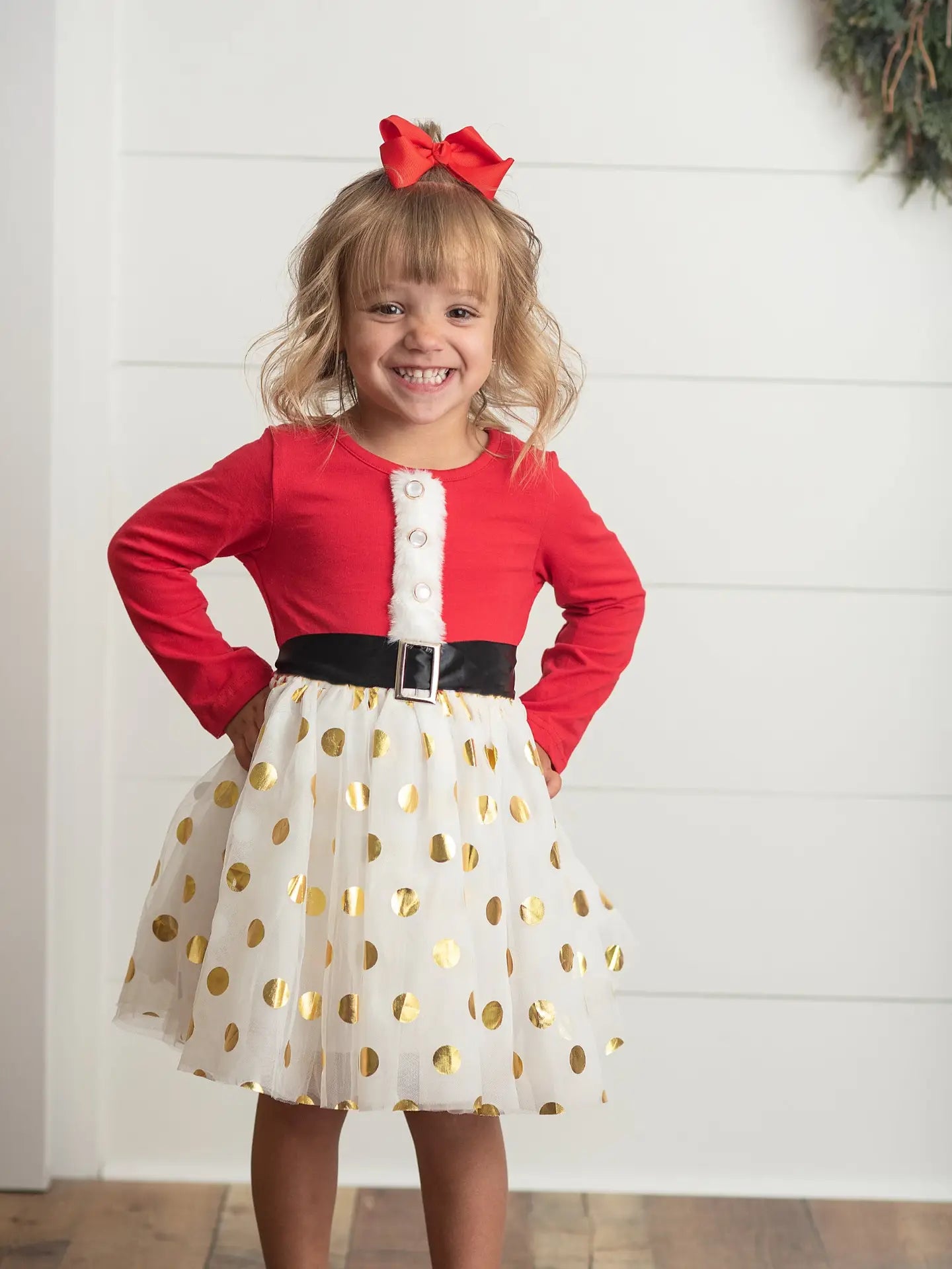 Kids Santa Bow Tulle Holiday Dress