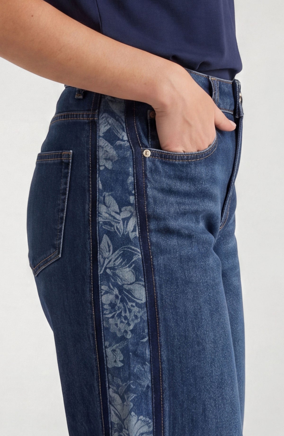 Liverpool Stride Wide Leg w/ Jacquard Blocking | Indigo Gardens