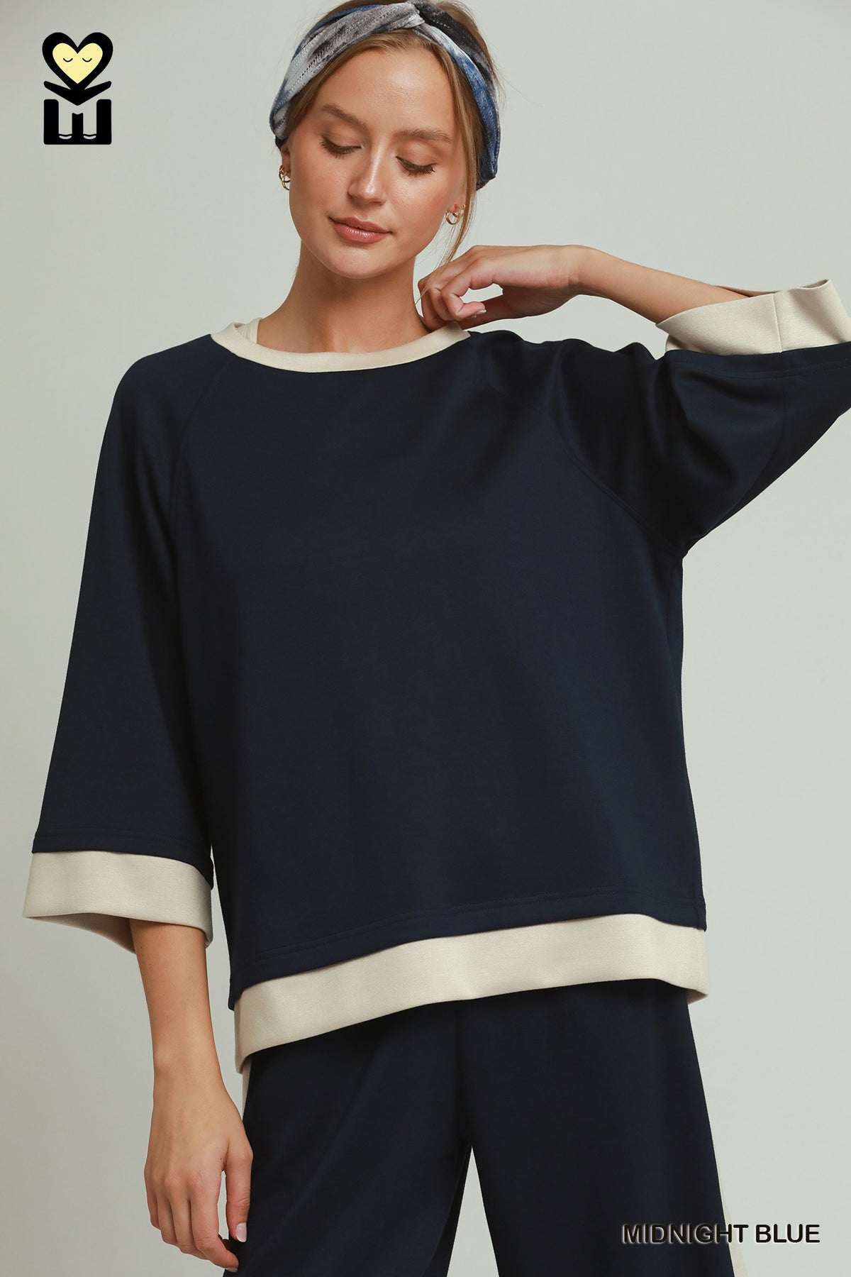 Chloe Colorblock Crewneck Top | Midnight Blue