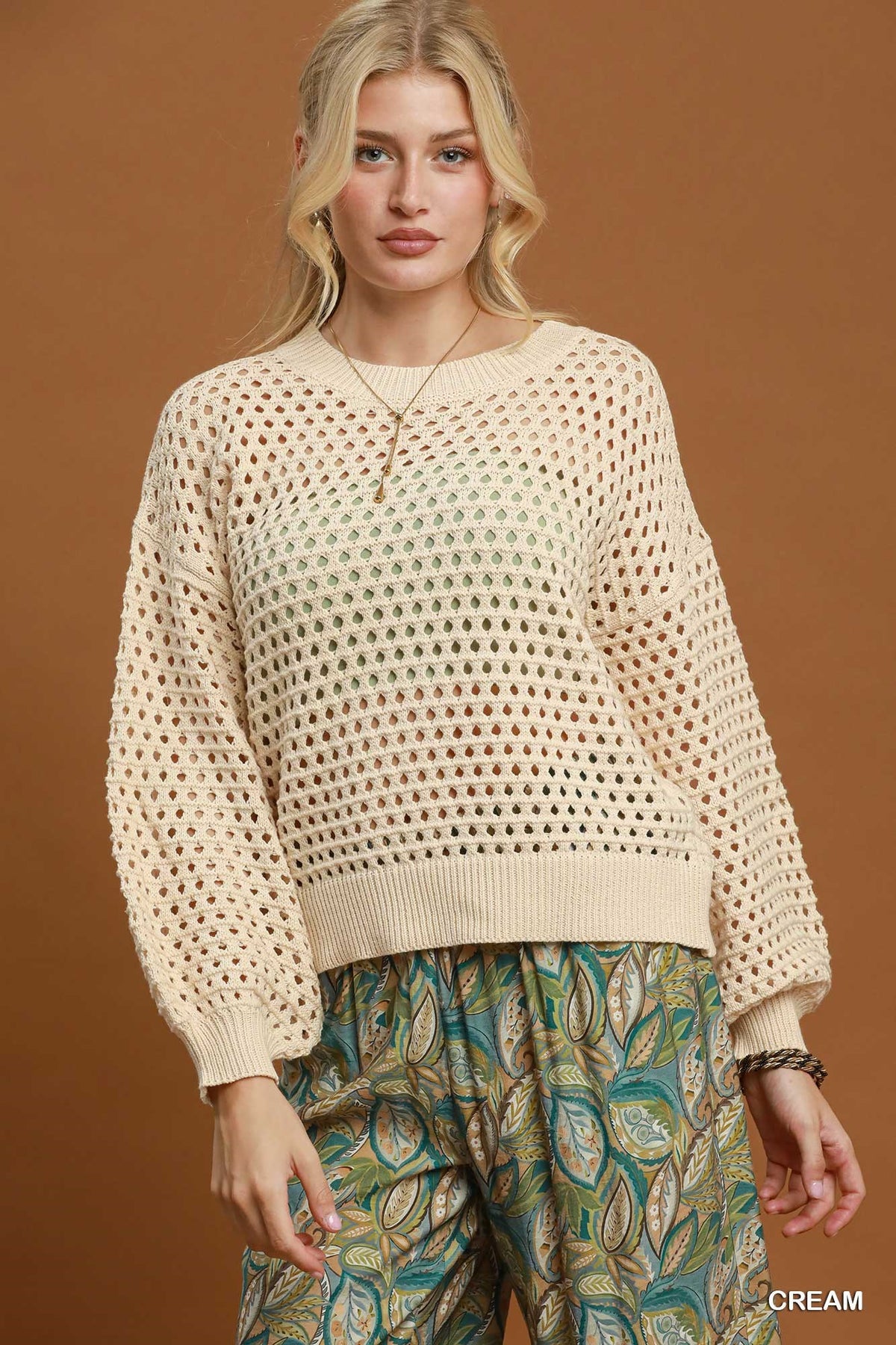 Gabby Open Knit Crochet Pullover Sweater