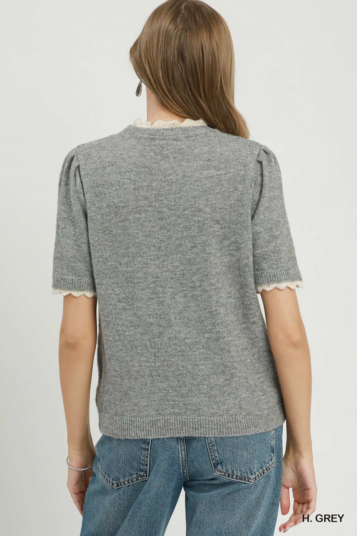 Lila Scalloped Trim Sweater Top | H. Grey