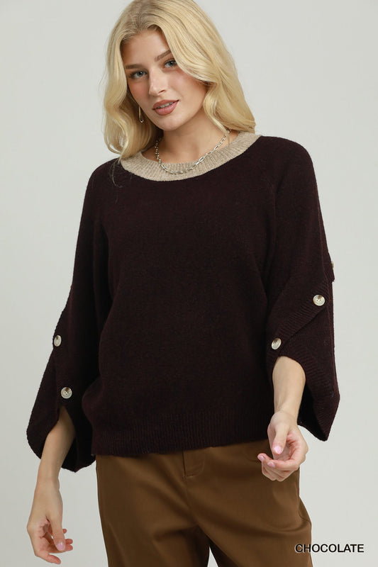 Grace Contrast-Neck Rib Sweater