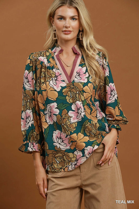 Jenna Floral Ruffle Sleeve Blouse