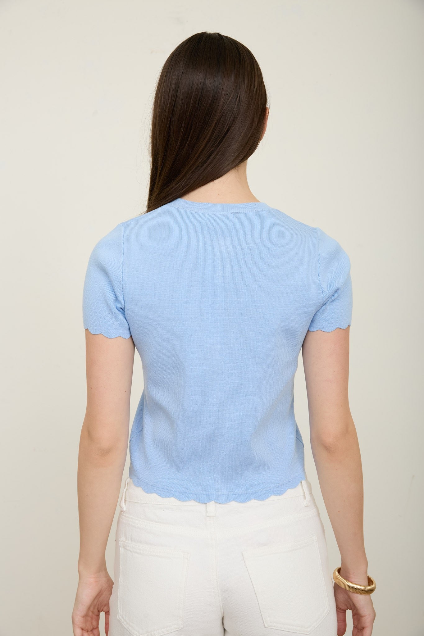 Ayla Scalloped Short Sleeve Cardigan | Blue
