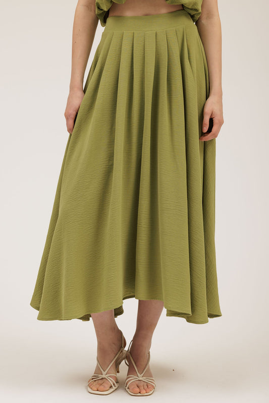 Ally Box Pleated Midi Skirt | Light Green