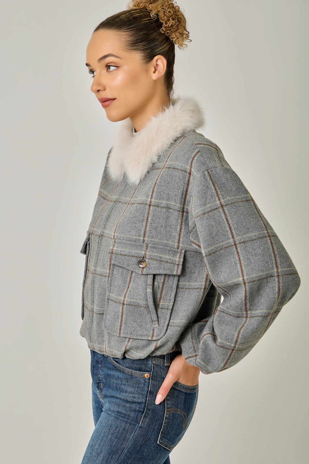 Dorothy Fur Collar Plaid Jacket