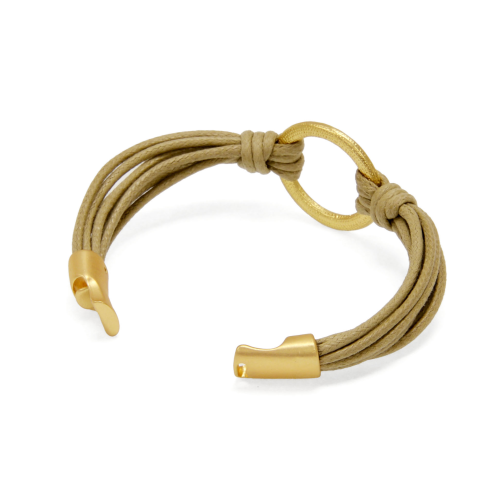 Gold Forged Circle + Taupe Bracelet 