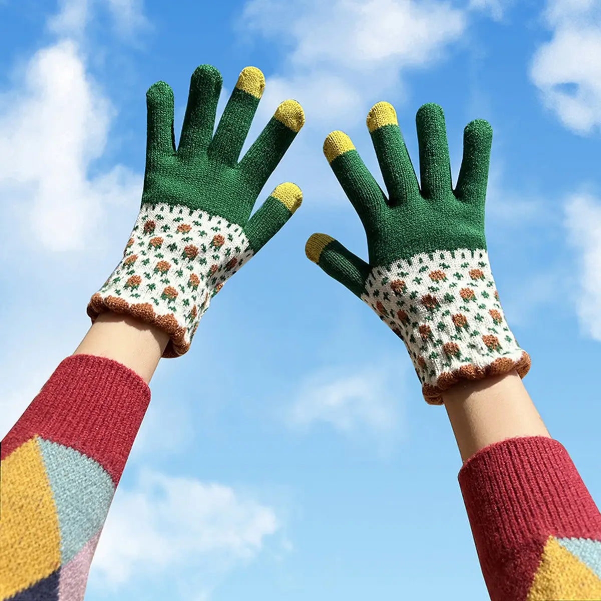 Pattern Knit Touchscreen Gloves | Green