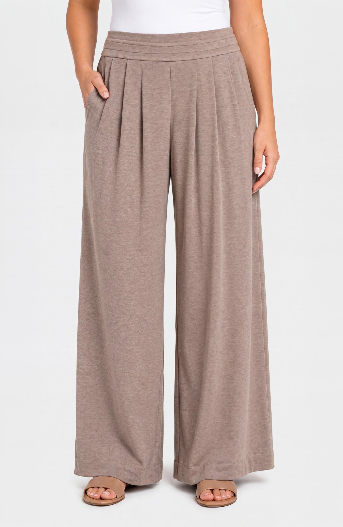 Liverpool Pull-on Pleated Wide Leg | Heathered Taupe