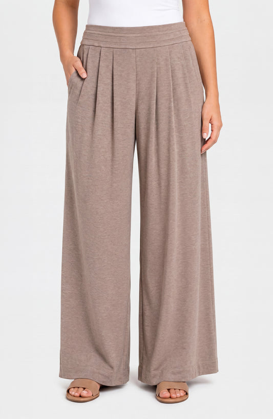 Liverpool Pull-on Pleated Wide Leg | Heathered Taupe