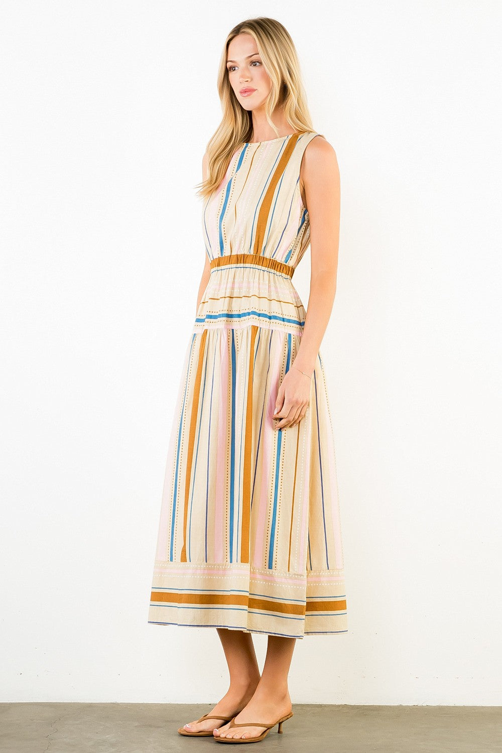 Becca Sleeveless Stripe Midi Dress