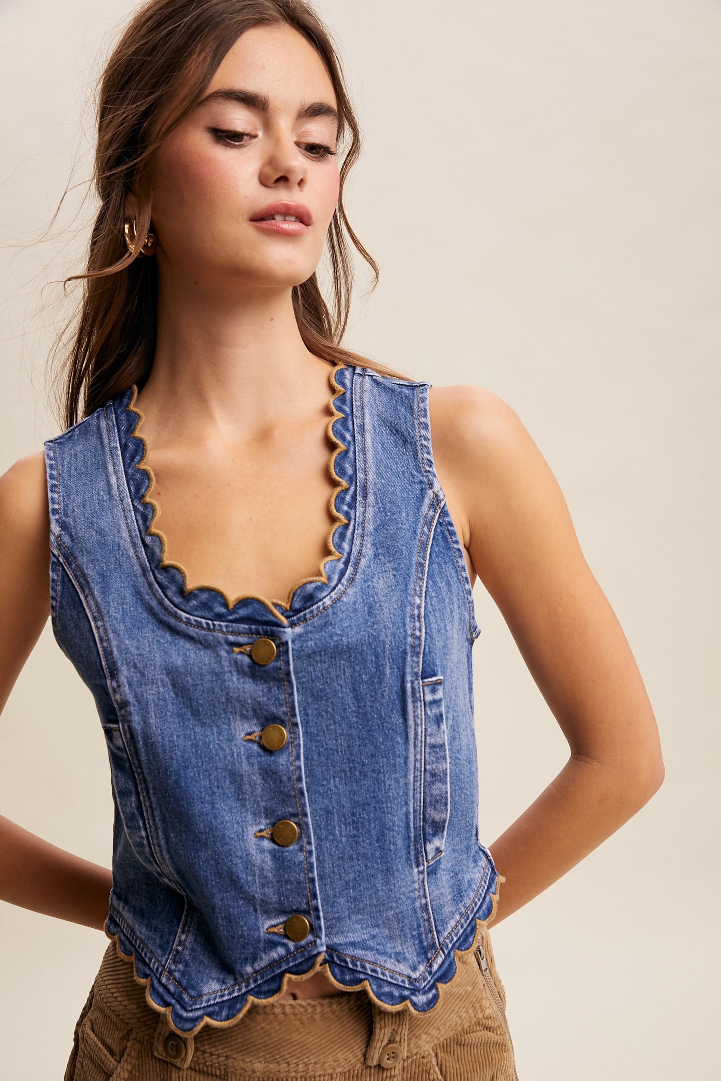 Kelsey Scallop Trim Denim Vest