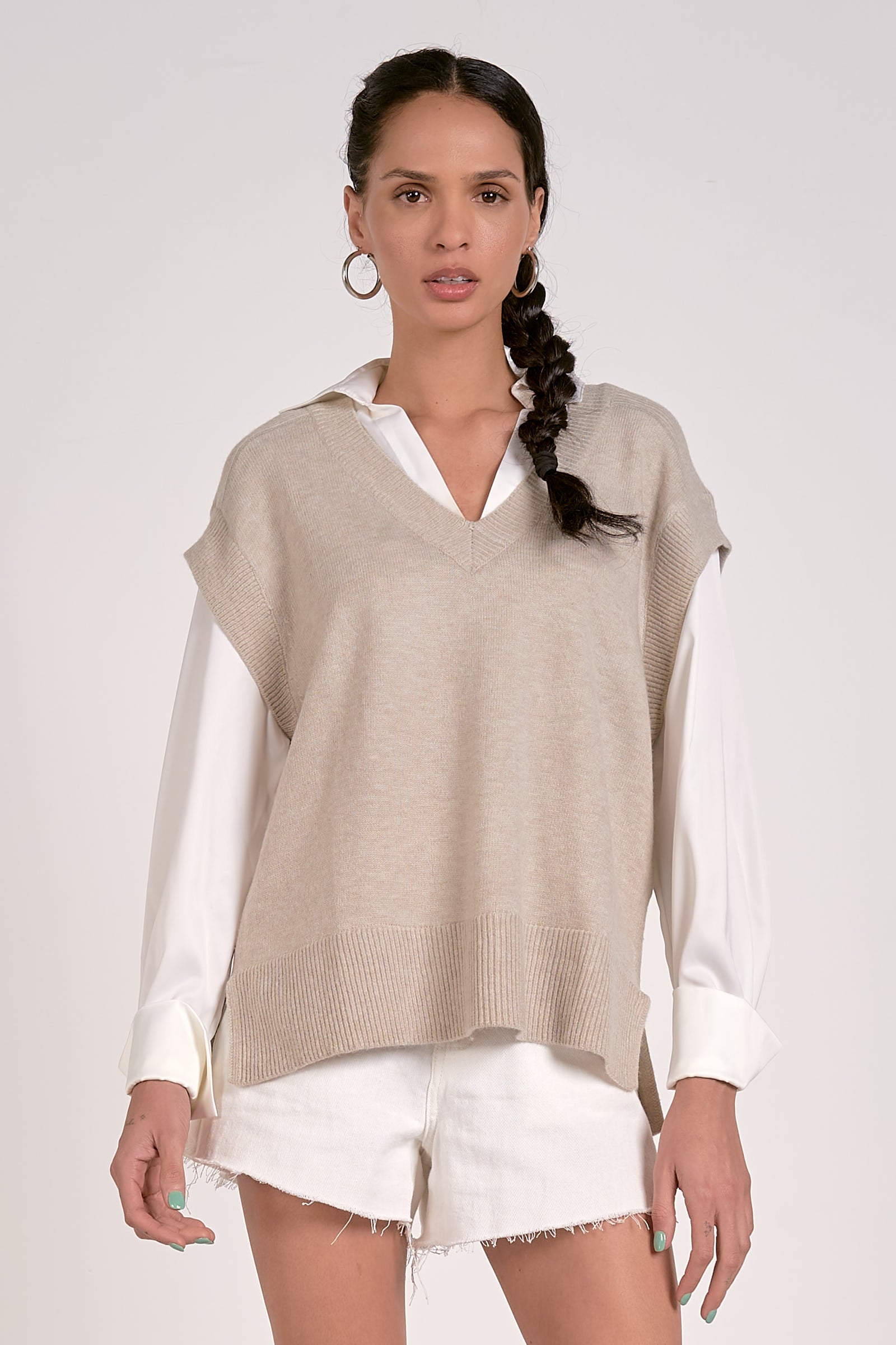 Joel Sweater Vest Blouse Combo | Beige