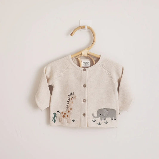Animal Safari Embroidered Baby Cardigan Sweater (Organic Cotton)