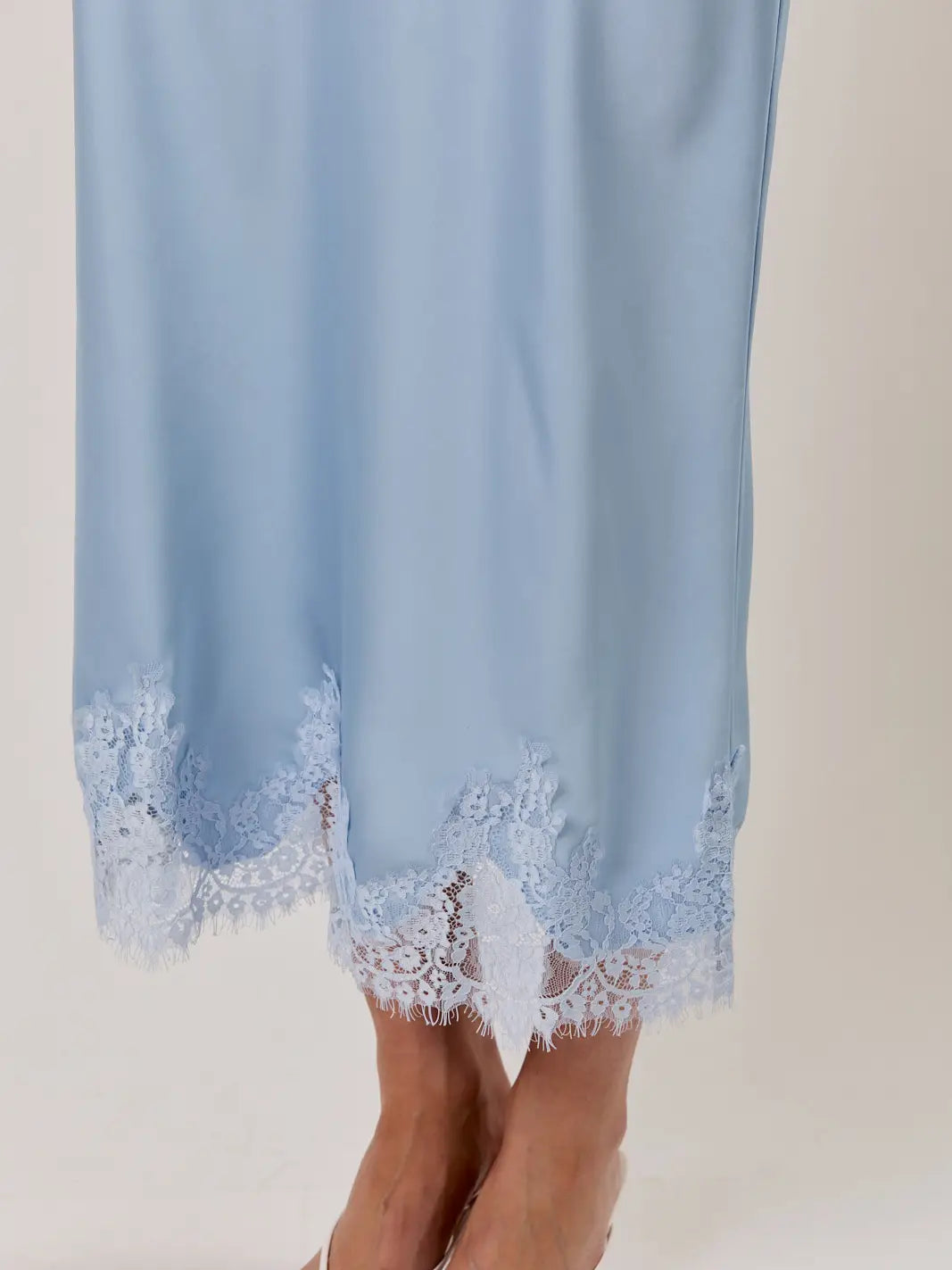 Lilly Satin Lace Hem Midi Skirt | Blue