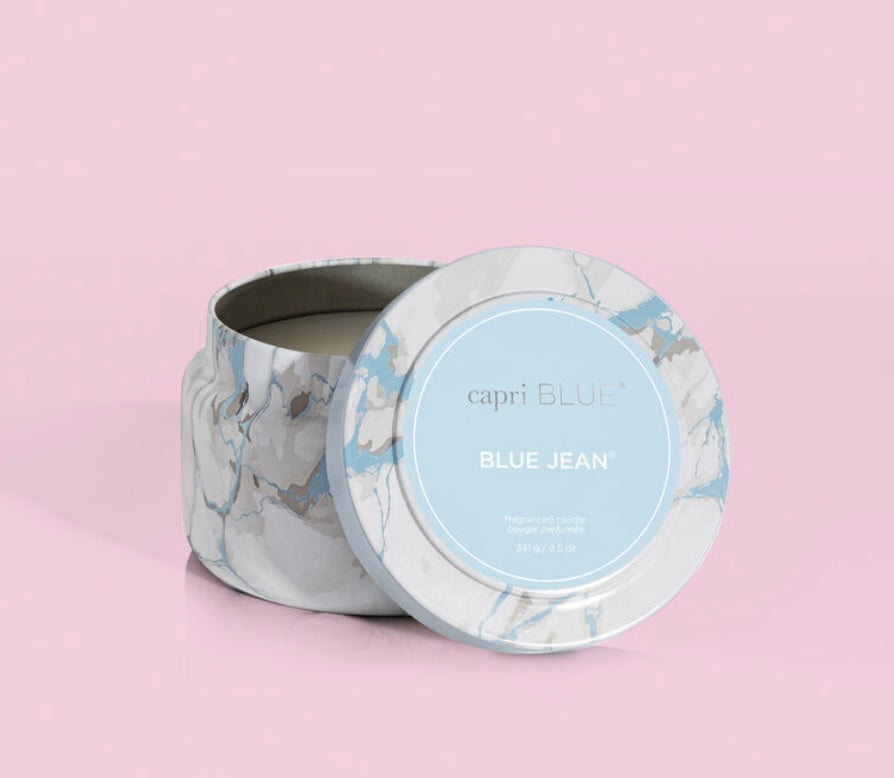 Blue Jean Marble Printed Travel Tin - Capri Blue Candle