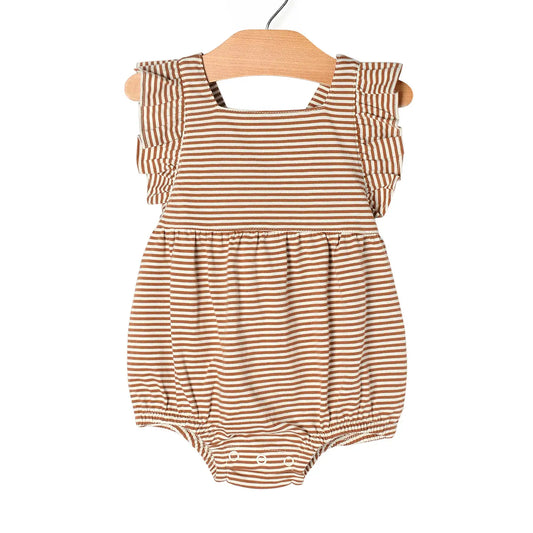 Baby Overall Flutter Romper | Toffee Stripe