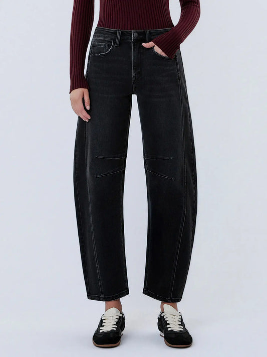 Vervet High Rise Barrel Leg Jeans | Black
