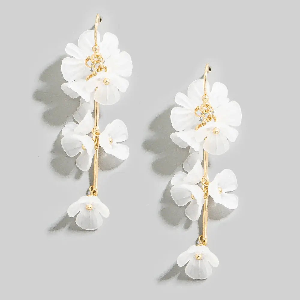 Acrylic Flower and Bars Dangle Earrings | White Gold